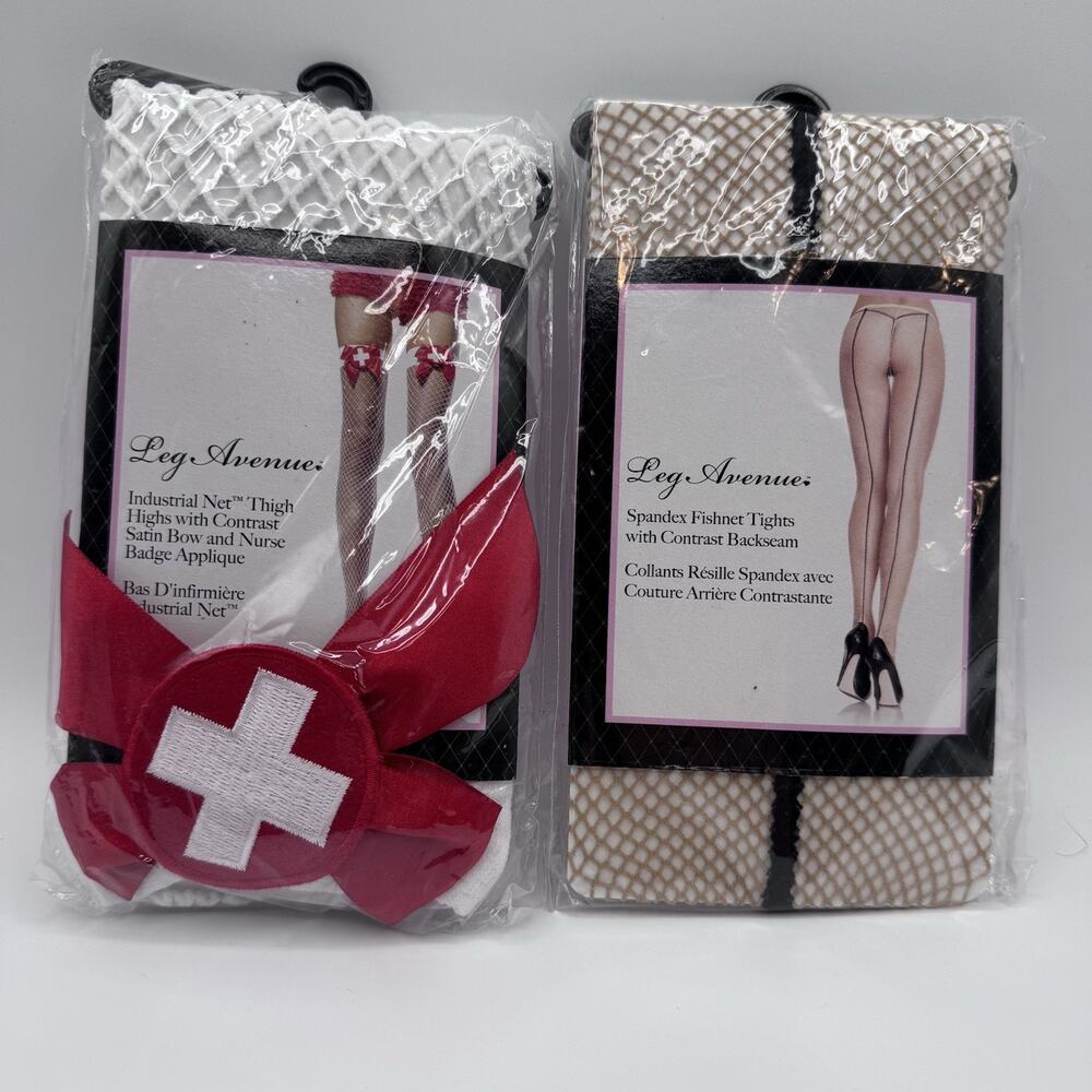 Leg Avenue Hosiery Lot 2 Nurse Thigh Highs 9511 Fishnet Tights 9086 NIP OS